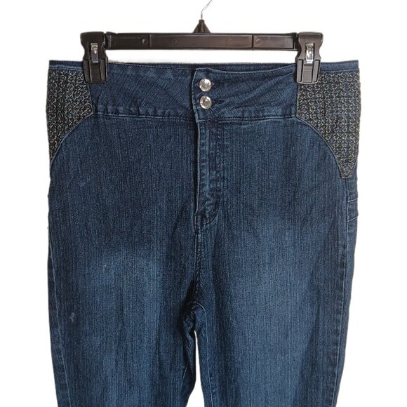 Minerva Skinny Jeans Womens 13 Dark Wash High Rise Embroidered Jewel Button - Picture 2 of 4